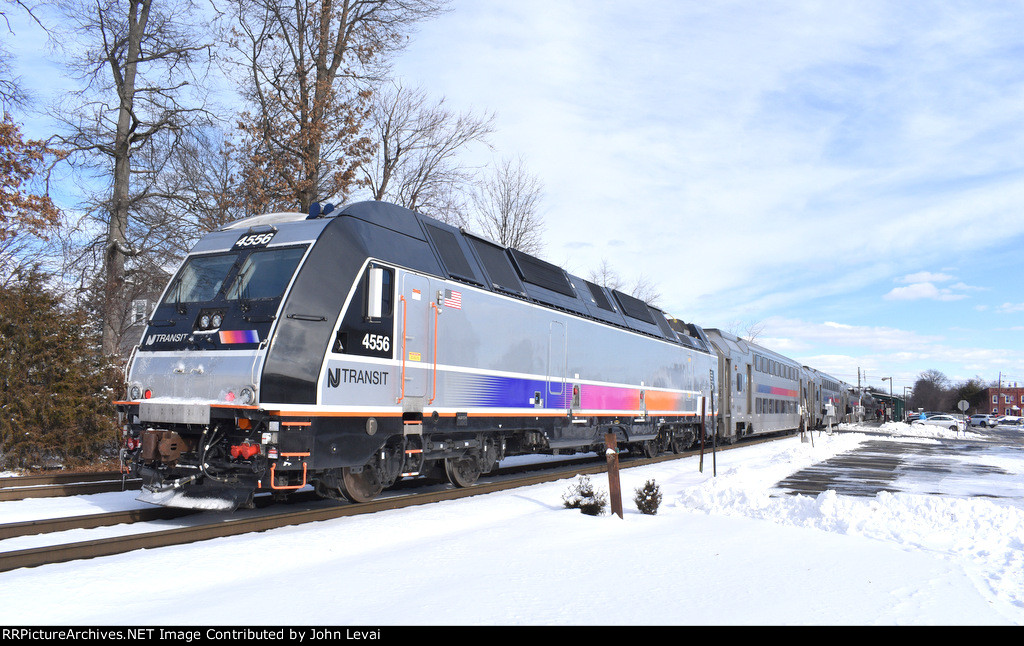 ALP-45A # 4556 is on the rear of NJT Train # 5520 as it does its station work at Raritan Depot